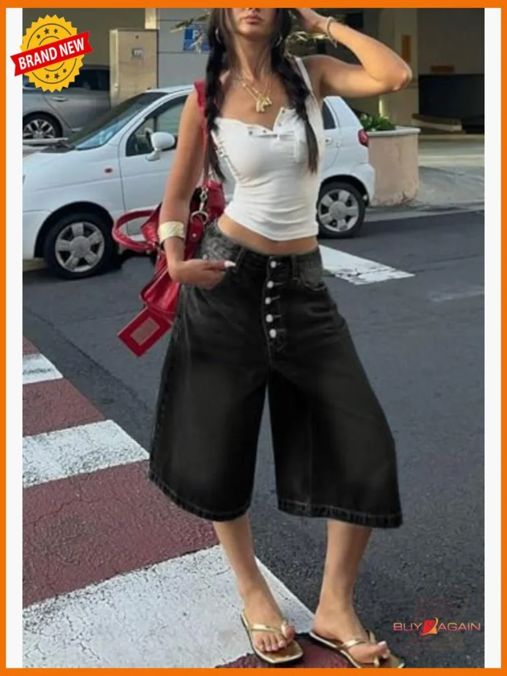 Baggy Wide Leg Cargo Capri Jeans Bermuda Shorts Plus Size Y2k Cropped Denim